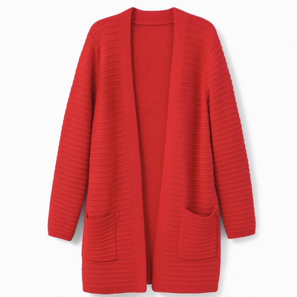 Apt. 9 Vibrant Red Open Front Cardigan Sweater Size L Textured Knit with Pockets